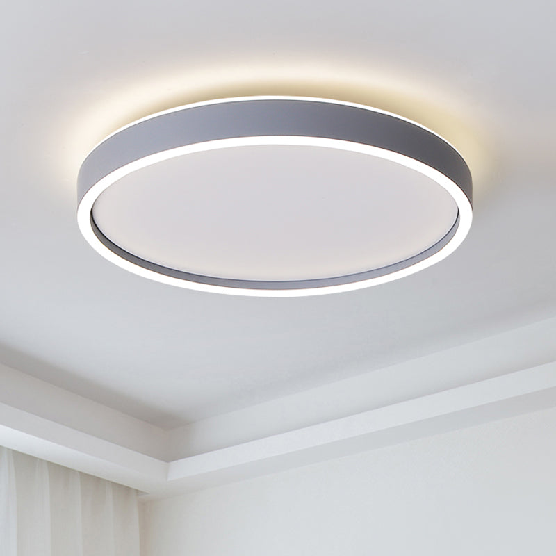 Metallic Round Ceiling Mounted Fixture Simple LED Grey Flushmount Light in White/Warm Light, 16"/19.5" Dia