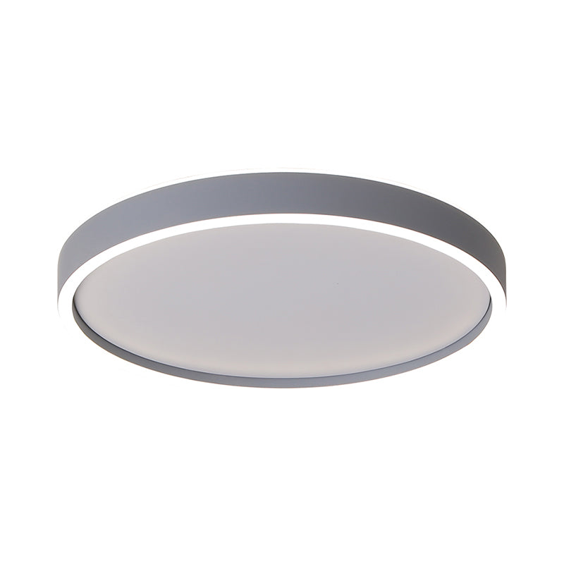 Metallic Round Ceiling Mounted Fixture Simple LED Grey Flushmount Light in White/Warm Light, 16"/19.5" Dia
