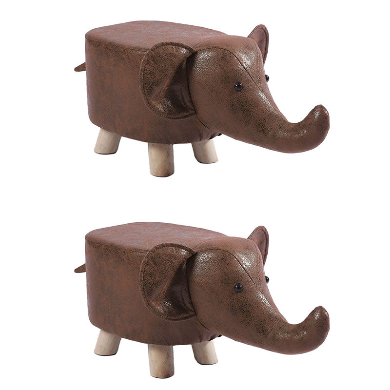 Modern Pouf Ottoman Faux Leather Water Resistant Upholstered Animal Shape Ottoman