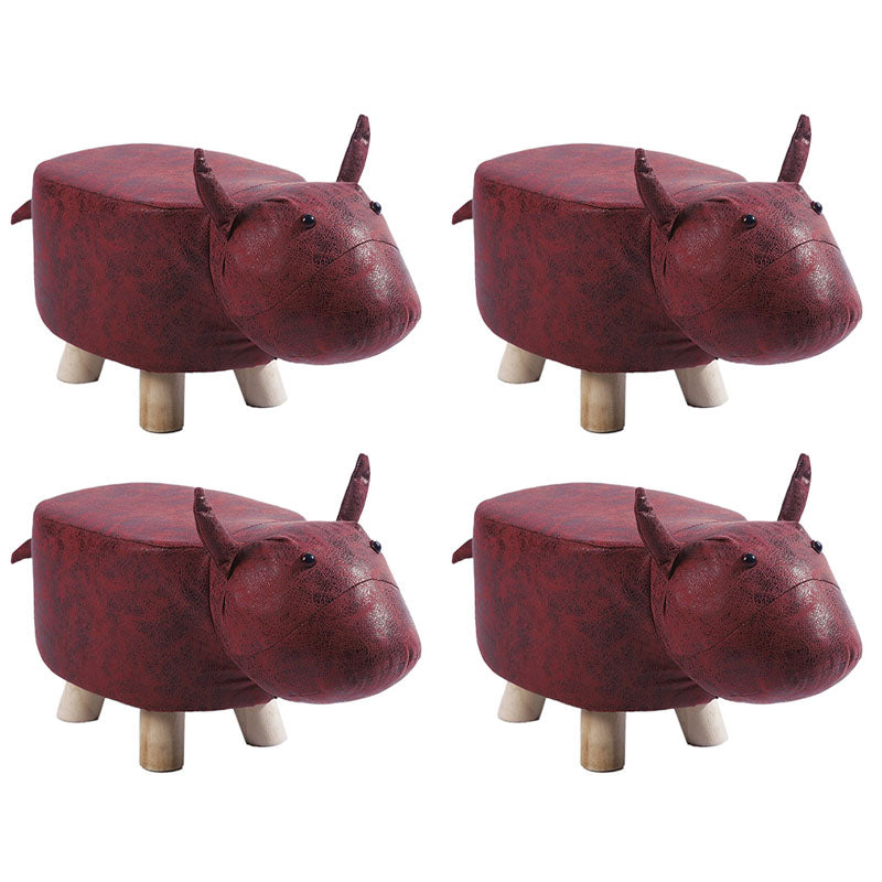 Modern Pouf Ottoman Faux Leather Water Resistant Upholstered Animal Shape Ottoman