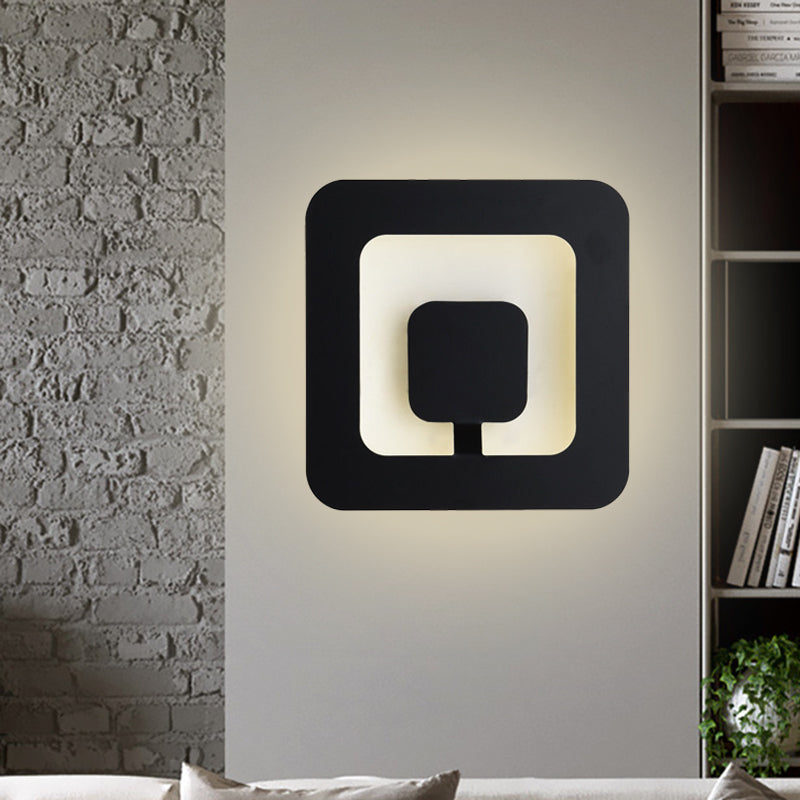 Minimalism Square Sconce Lamp Fixture Iron 7"/9" Wide LED Bedroom Wall Lighting Ideas in Black