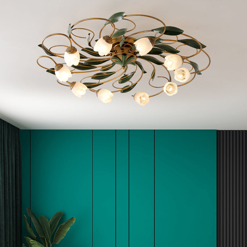 American Style Ceiling Light Iron Ceiling Lamp with Glass Shade for Bedroom