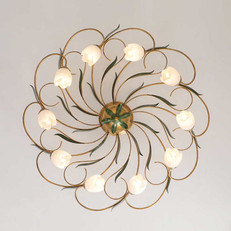 American Style Ceiling Light Iron Ceiling Lamp with Glass Shade for Bedroom