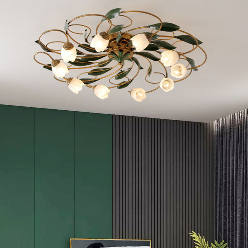 American Style Ceiling Light Iron Ceiling Lamp with Glass Shade for Bedroom