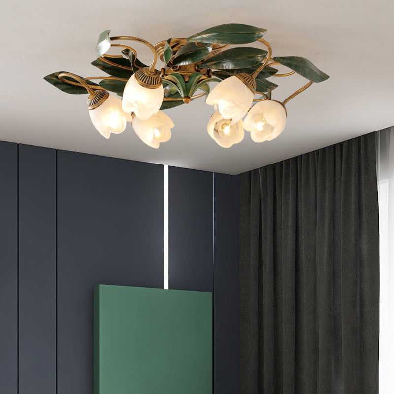 American Style Ceiling Light Iron Ceiling Lamp with Glass Shade for Bedroom