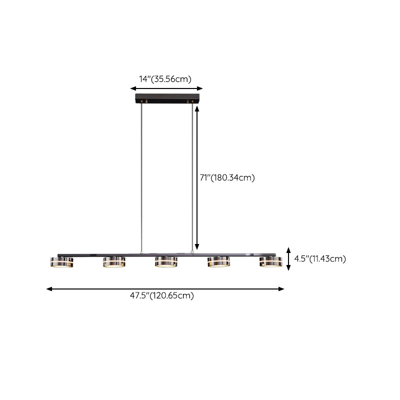 Metal and Acrylic Kitchen Island Fixture in Black LED Linear 5 / 6 - Head Pendant Ceiling