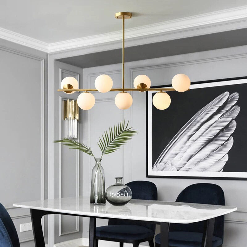 Ball Shape Glass Chandelier Modern Style 7 Lights Island Ceiling Light in Gold