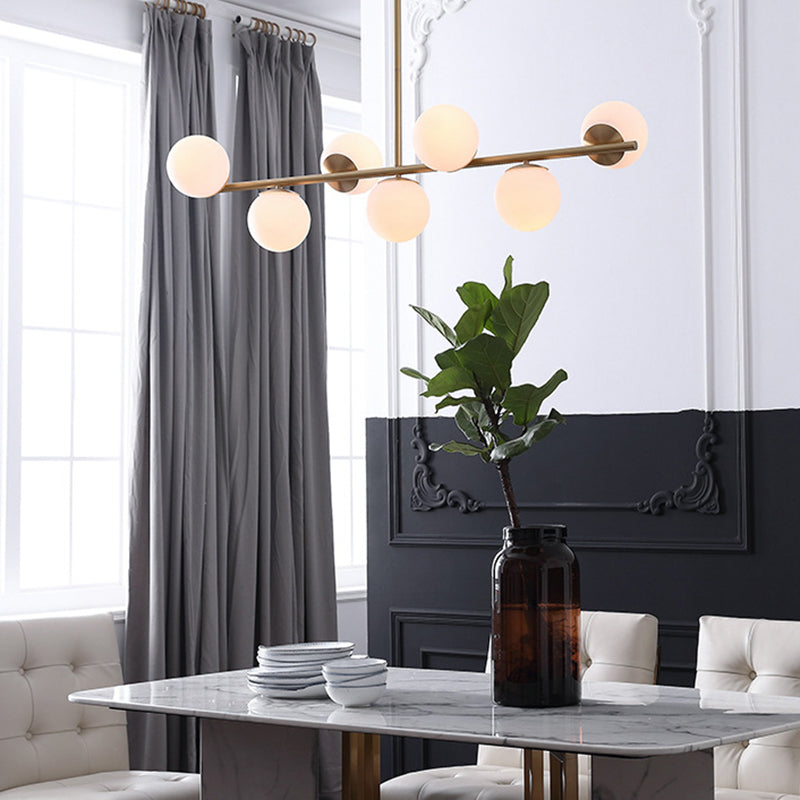 Ball Shape Glass Chandelier Modern Style 7 Lights Island Ceiling Light in Gold