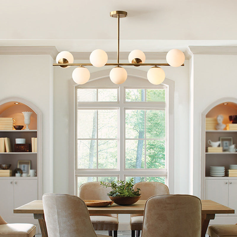 Ball Shape Glass Chandelier Modern Style 7 Lights Island Ceiling Light in Gold