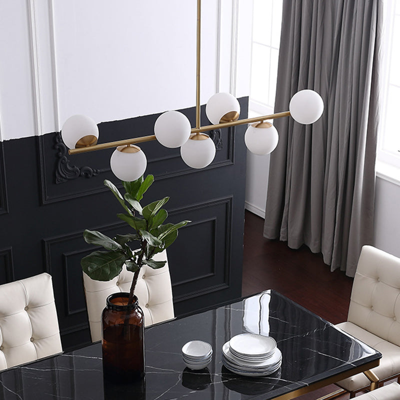 Ball Shape Glass Chandelier Modern Style 7 Lights Island Ceiling Light in Gold