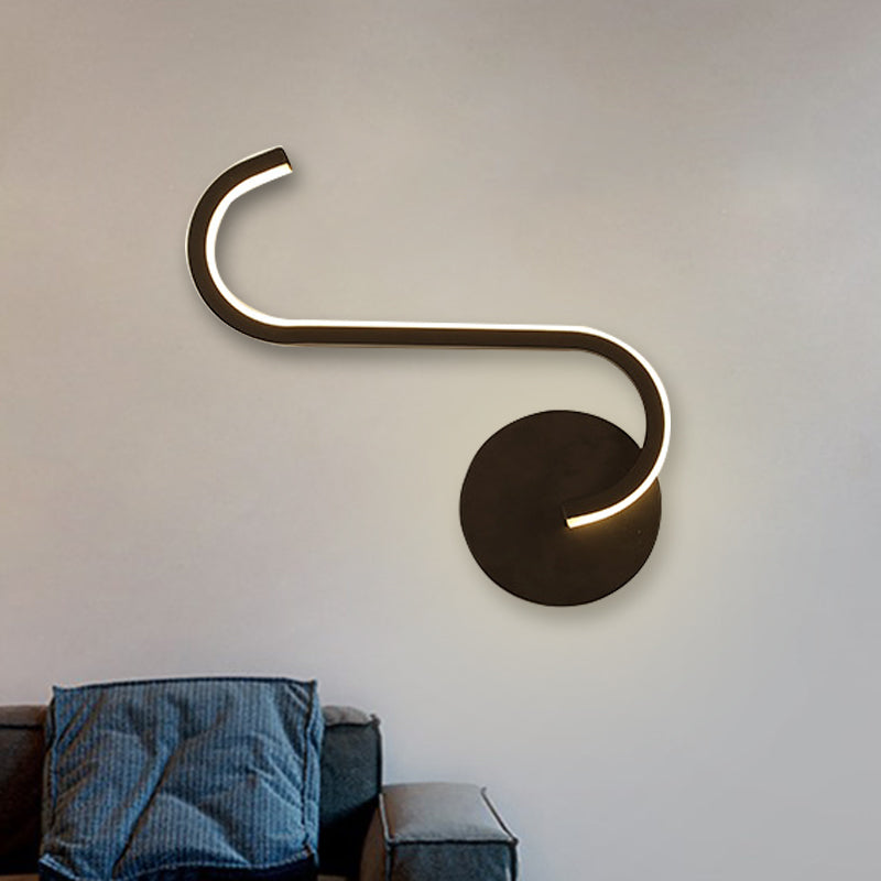 Hook-Like Metallic Wall Sconce Lighting Simple LED Black Wall Mount Lamp in Warm/White Light for Living Room