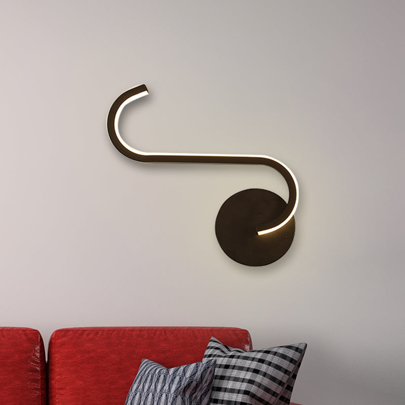 Hook-Like Metallic Wall Sconce Lighting Simple LED Black Wall Mount Lamp in Warm/White Light for Living Room