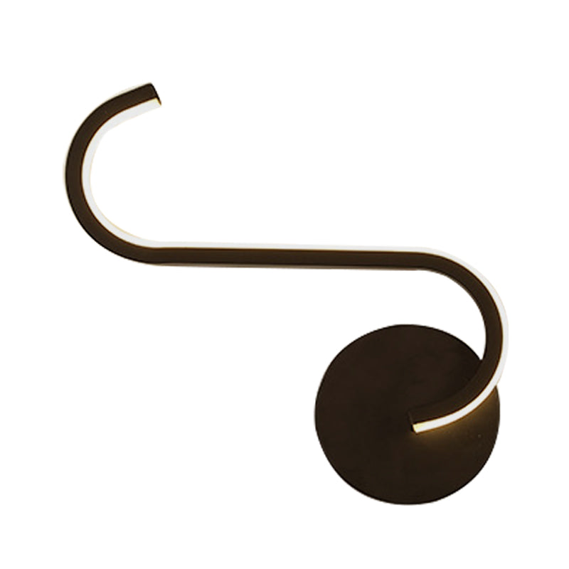 Hook-Like Metallic Wall Sconce Lighting Simple LED Black Wall Mount Lamp in Warm/White Light for Living Room