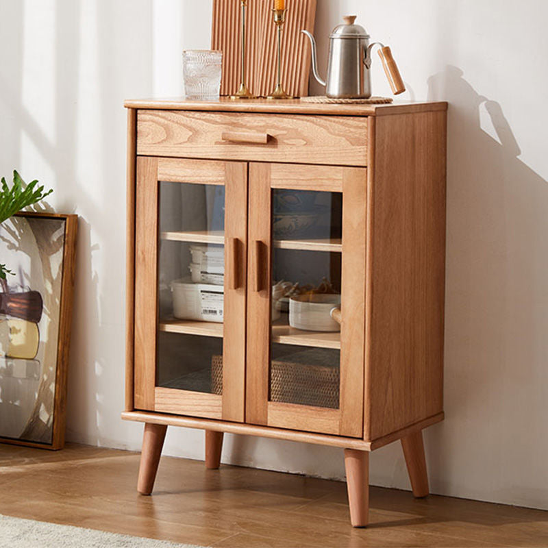 Contemporary Glass Doors Display Stand Solid Wood Storage Cabinet for Living Room