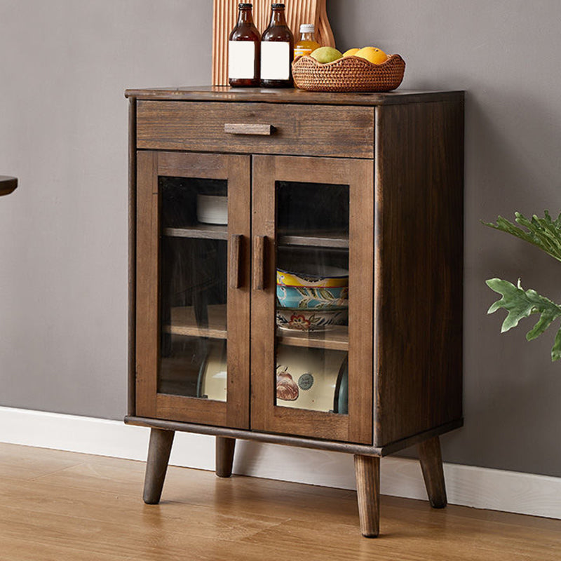 Contemporary Glass Doors Display Stand Solid Wood Storage Cabinet for Living Room