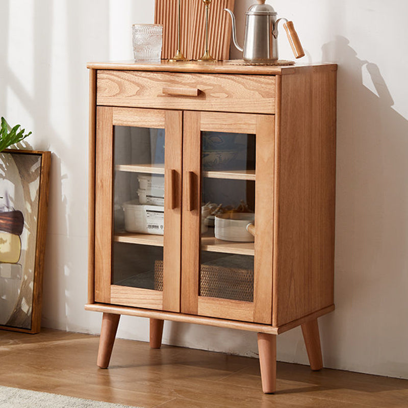 Contemporary Glass Doors Display Stand Solid Wood Storage Cabinet for Living Room
