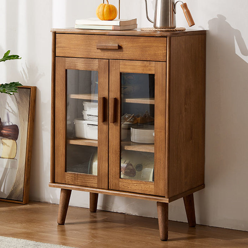 Contemporary Glass Doors Display Stand Solid Wood Storage Cabinet for Living Room
