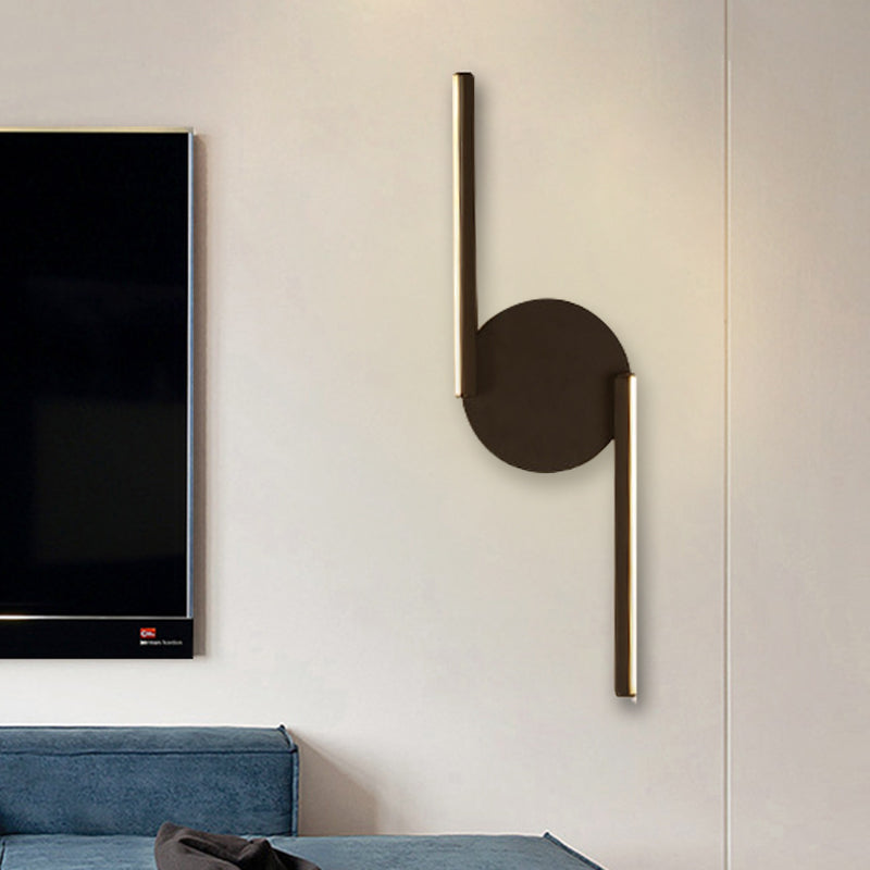 Double Line Wall Lighting Modern Iron LED Black Wall Mount Lamp Fixture with Circle Backplate in Warm/White Light