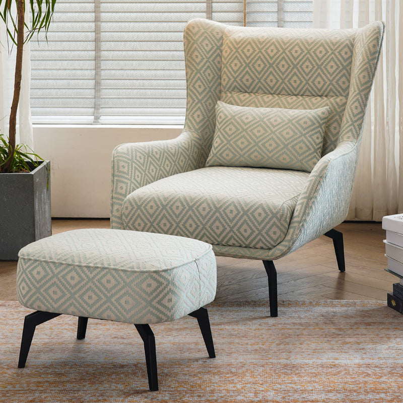 Fabric Lounge Chair Flared Arms Plaid Side Chair with Black Legs