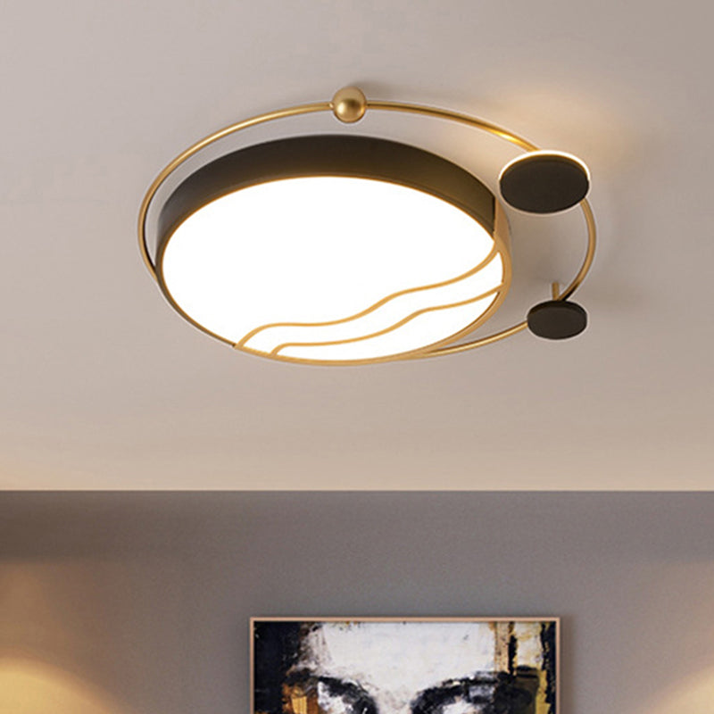Round Flush Mount Contemporary Iron White and Black/Gold and Black LED Flushmount with Halo Detail in White/Warm Light