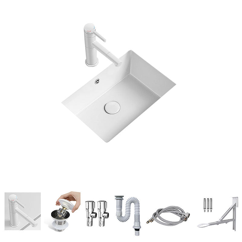 Modern Undermount Bathroom Sink Porcelain with Overflow and Faucet Basin Sink