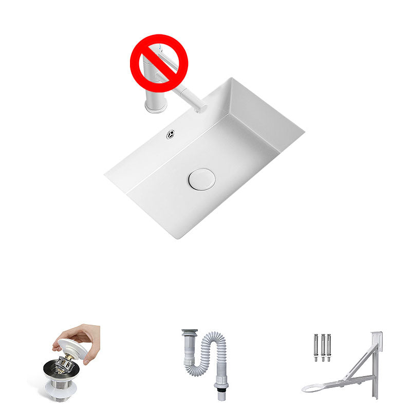 Modern Undermount Bathroom Sink Porcelain with Overflow and Faucet Basin Sink