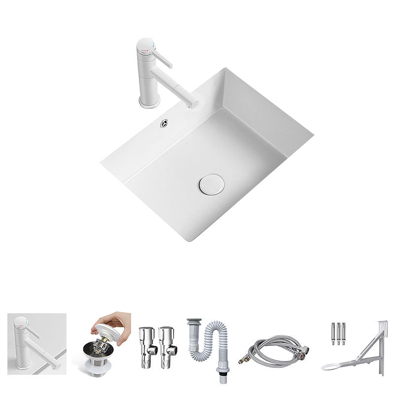 Modern Undermount Bathroom Sink Porcelain with Overflow and Faucet Basin Sink