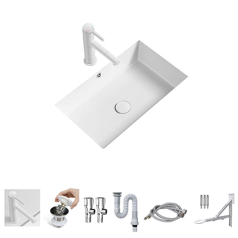 Modern Undermount Bathroom Sink Porcelain with Overflow and Faucet Basin Sink