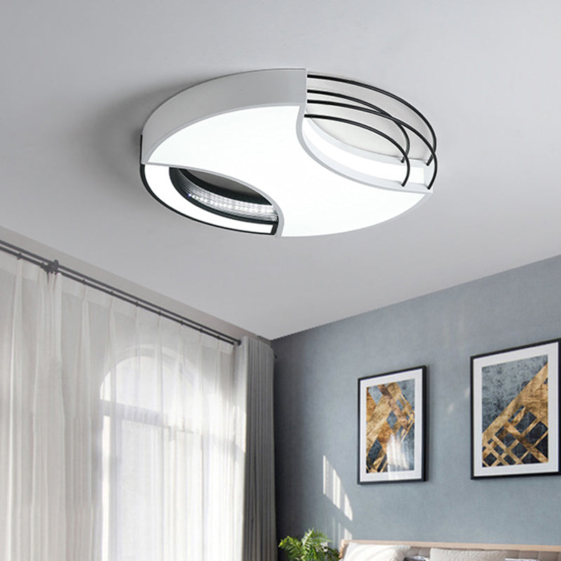 18"/21.5" W Round Flushmount Modern Nordic Metal Black and White LED Close to Ceiling Lamp in Warm/White Light