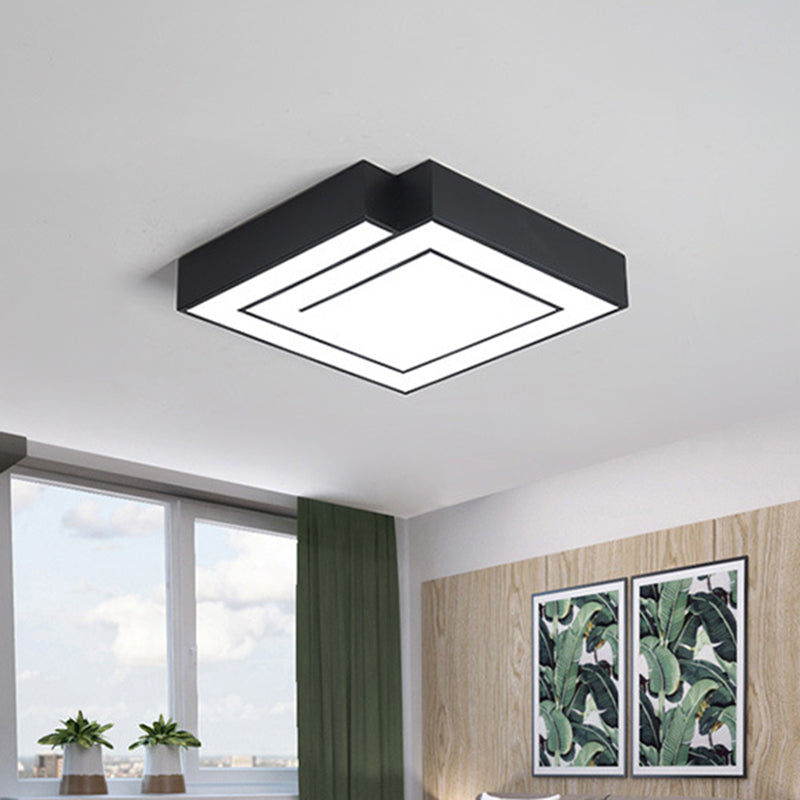 Iron Square Flush Mount Lighting Simple 18"/21.5" W LED Flush Ceiling Lamp in White/Black for Bedroom, White/Warm Light