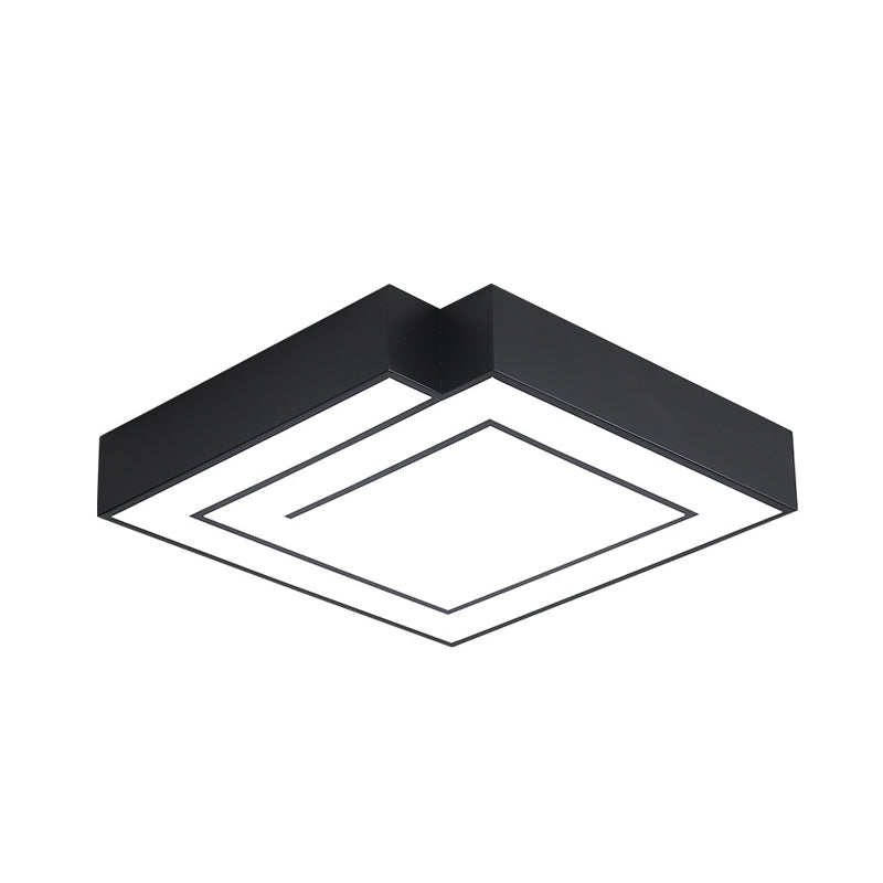 Iron Square Flush Mount Lighting Simple 18"/21.5" W LED Flush Ceiling Lamp in White/Black for Bedroom, White/Warm Light