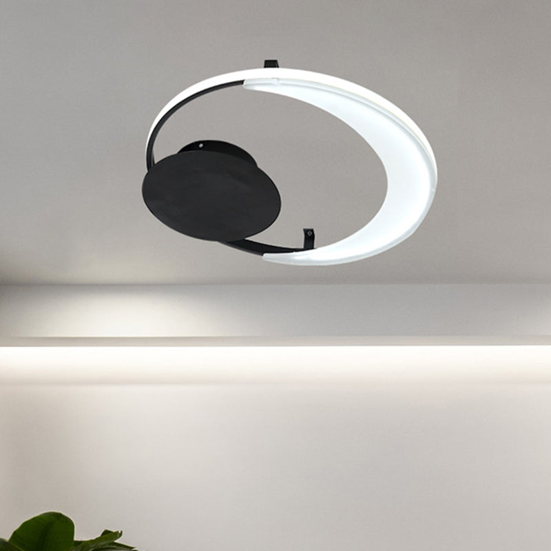 LED Bedroom Ceiling Flush Mount Contemporary Black Flushmount with Meniscus Acrylic Shade, 16.5"/20.5" Wide