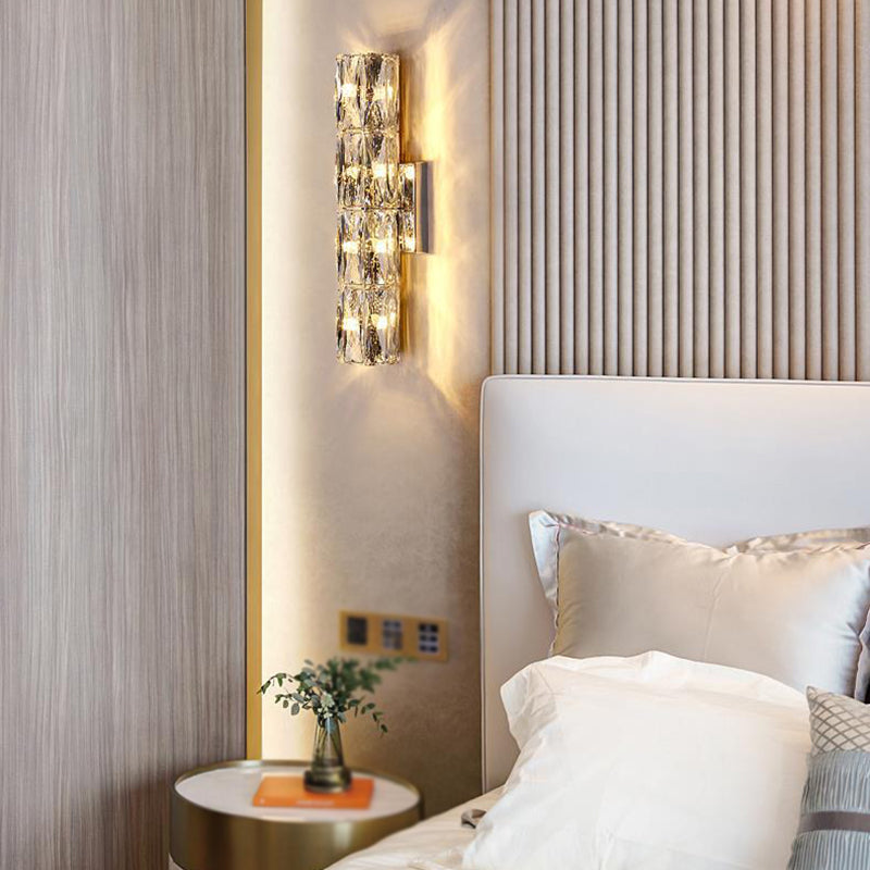 Crystal Cylinder Shape Wall Lighting Modern Style Multi Lights Wall Light Sconce