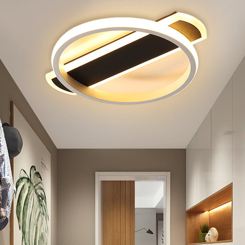Schwarz/Weißer Ring Flush Mount Minimalist LED Acryl Deckenleuchte mit Arc Rechteckige Canopy in Warm/White Light