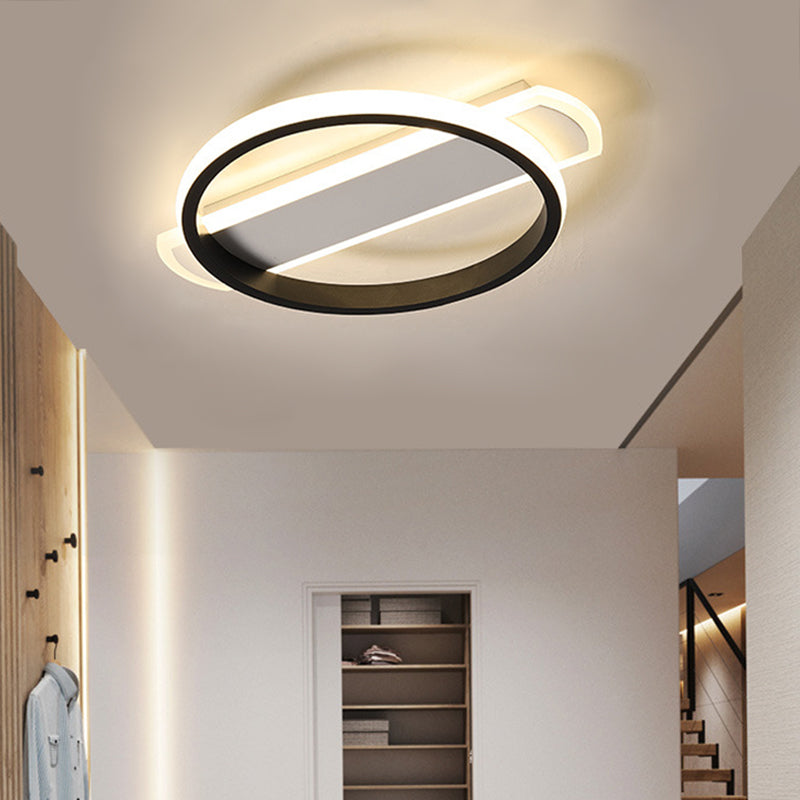 Schwarz/Weißer Ring Flush Mount Minimalist LED Acryl Deckenleuchte mit Arc Rechteckige Canopy in Warm/White Light