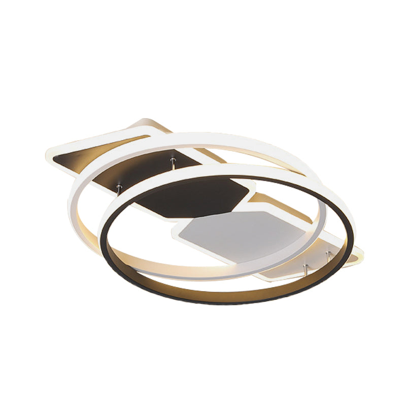 Acrylic Ring and Rectangle Flushmount Modernist 16"/19.5" Wide LED Black Ceiling Mounted Fixture for Bedroom