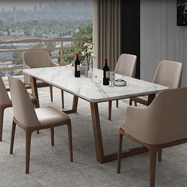 Industrial Stone Kitchen Dinner Table Rectangle Sled Base Dining Table