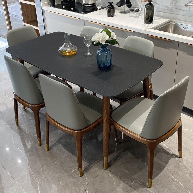 Contemporary Kitchen Dinner Table Rectangle Wood Base Dining Table