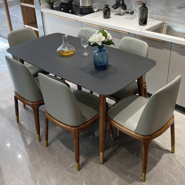 Contemporary Kitchen Dinner Table Rectangle Wood Base Dining Table