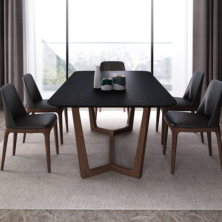 Matte Black Top Dinette Table with Wooden Frame Modern Indoor Dining Table
