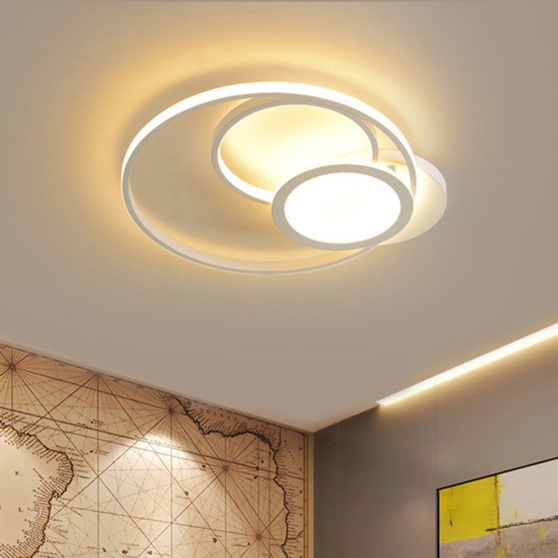 Acrylic Multi-Hoop Flush Light Fixture Modern White/Black LED Close to Ceiling Lamp in White/Warm Light