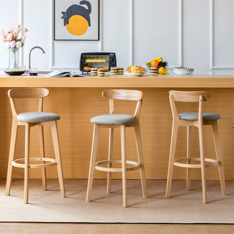 Nordic Solid Wood Bar Stools Upholstered Indoor Bar Stool with Natural Base
