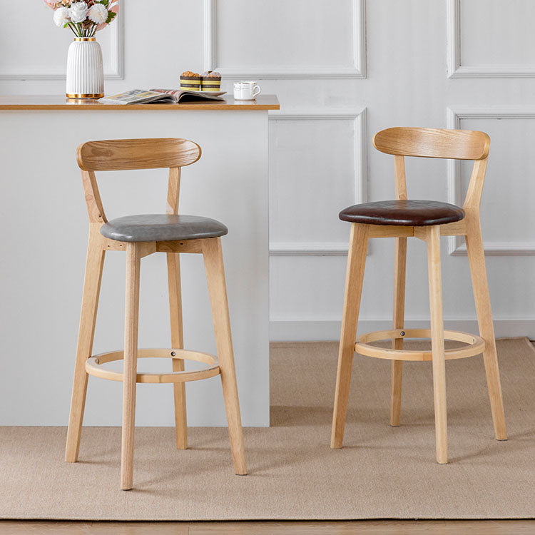 Nordic Solid Wood Bar Stools Upholstered Indoor Bar Stool with Natural Base