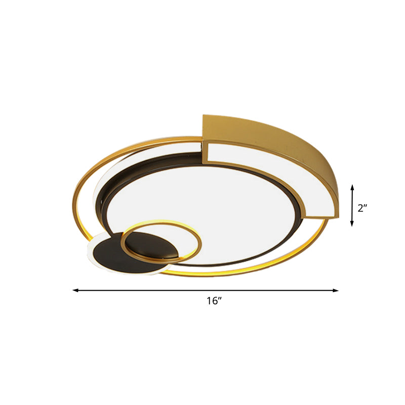 Minimalist Circle Flush Light Fixture Metal 16"/19.5" Width LED Bedroom Close to Ceiling Lamp in Black and Gold