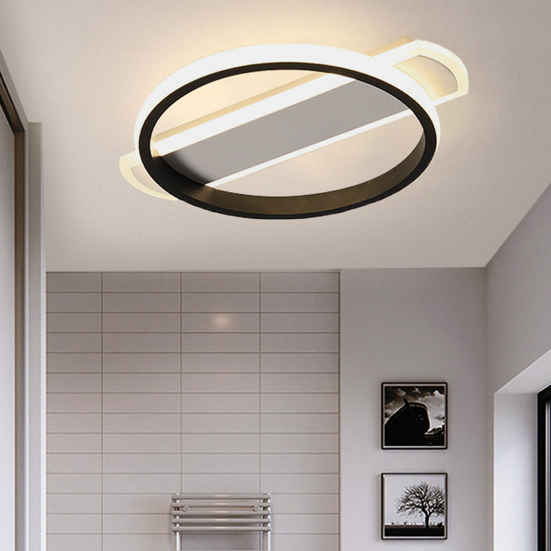 Weiß/schwarz Ring Flush Beleuchtung einfache LED Acryl Flush Deckenlampe mit Bogen Rechteck Baldachin in Warm/Weißes Licht