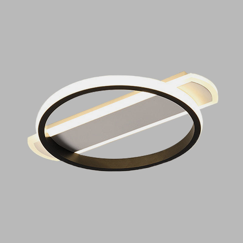 Weiß/schwarz Ring Flush Beleuchtung einfache LED Acryl Flush Deckenlampe mit Bogen Rechteck Baldachin in Warm/Weißes Licht