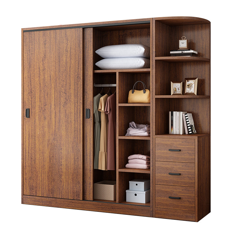 Solid Wood Frame Wardrobe Freestanding Wardrobe with Sliding Doors