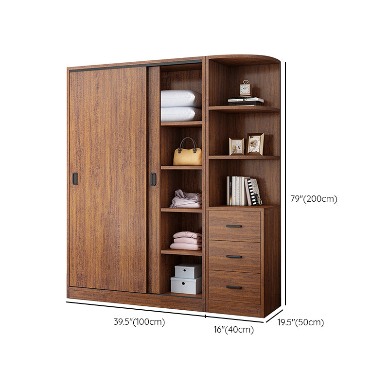 Solid Wood Frame Wardrobe Freestanding Wardrobe with Sliding Doors