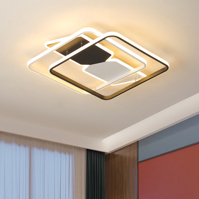 Acrylic 2-Square Flush Mount Lighting Simple 16"/19.5" W LED Ceiling Flush in Black for Bedroom