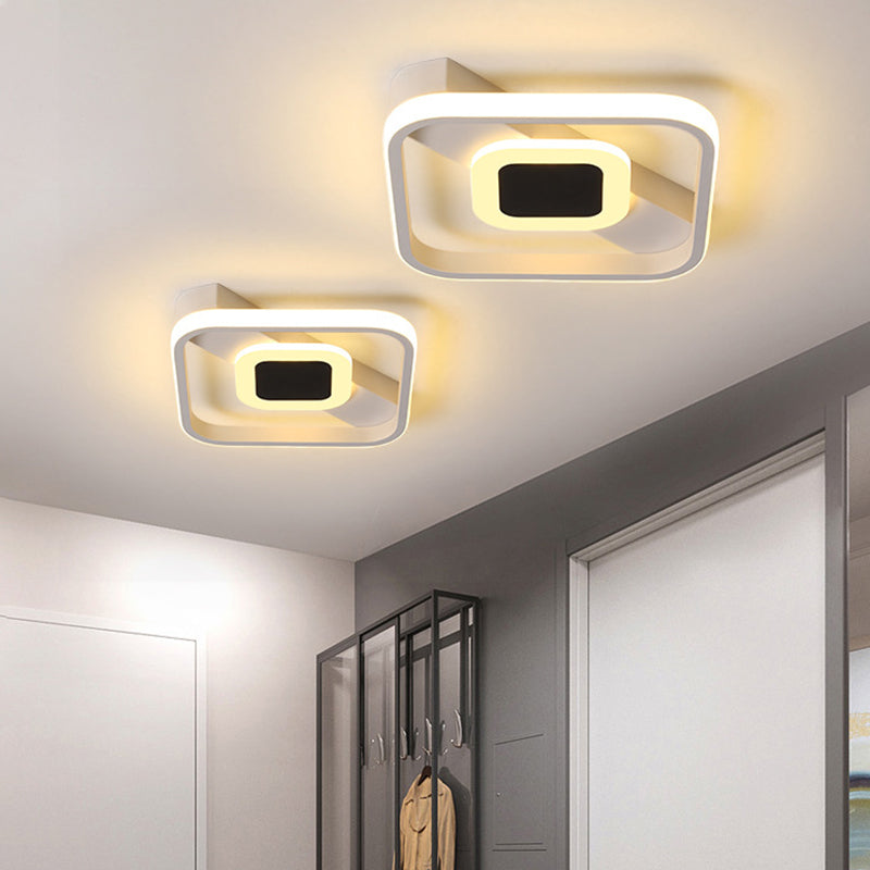 White Squared Flush Lighting Minimalist LED Acryl Decke Bündig mit Lampe in Weiß/Warm Licht